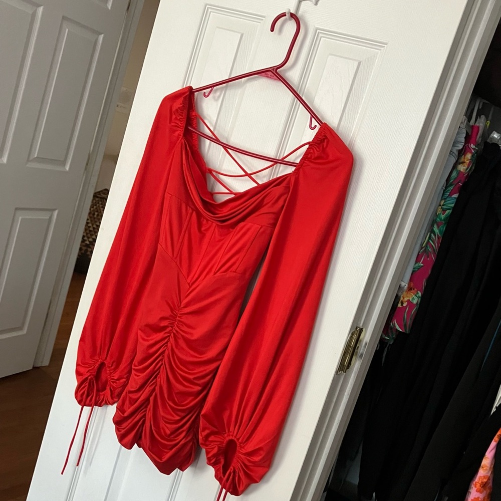Lucy in The Sky Red Corset Off Shoulder Dress XS